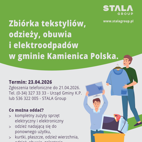 Dodatkowa zbiórka tekstyliów, odzieży, obuwia i elektroodpadów! Dodatkowa zbiórka tekstyliów, odzieży, obuwia i elektroodpadów!