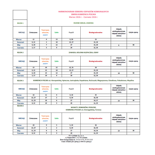 ♻️ HARMONOGRAM ODBIORU ODPADÓW KOMUNALNYCH: marzec - czerwiec 2026 r. ♻️ ♻️ HARMONOGRAM ODBIORU ODPADÓW KOMUNALNYCH: marzec - czerwiec 2026 r. ♻️