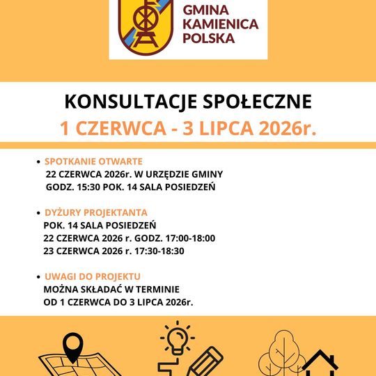 Konsultacje społeczne projektu planu ogólnego Gminy Kamienica Polska od 1 czerwca 2026 roku do 3 lipca 2026 roku