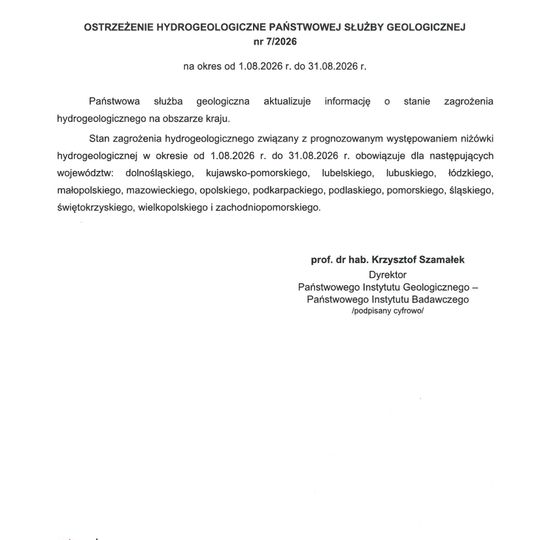 ⚠️ Ostrzeżenie hydrogeologiczne