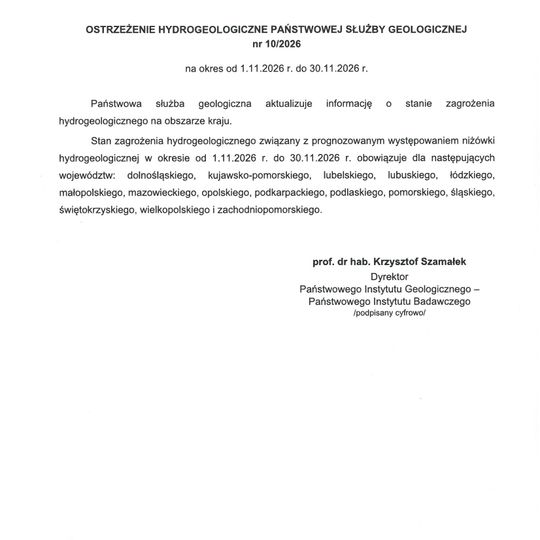 ⚠️ Ostrzeżenie hydrogeologiczne