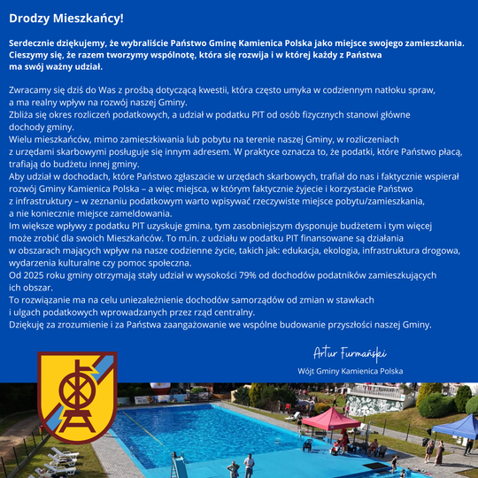 Razem wspierajmy to, co lokalne. Rozliczając PIT, pamiętaj o Gminie Kamienica Polska! Razem wspierajmy to, co lokalne. Rozliczając PIT, pamiętaj o Gminie Kamienica Polska!