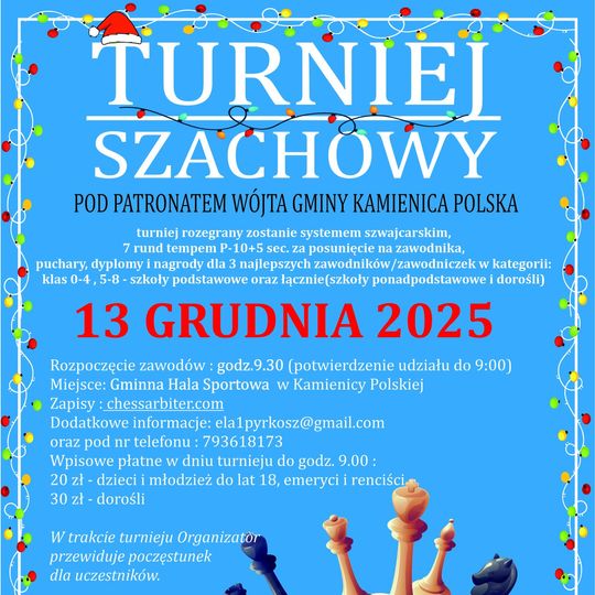 ♟️Turniej Szachowy pod patronatem Wójta Gminy Kamienica Polska!♟️