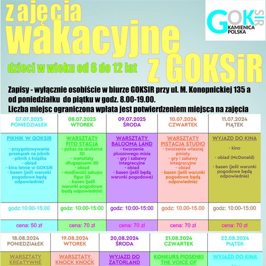 Zajęcia wakacyjne w GOKSiR w Kamienicy Polskiej