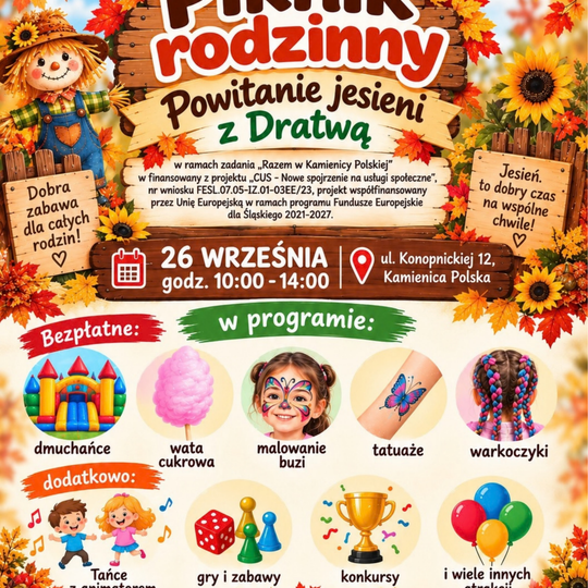 🍁 Zapraszamy na Piknik Rodzinny " Powitanie jesieni z Dratwą" 🍁