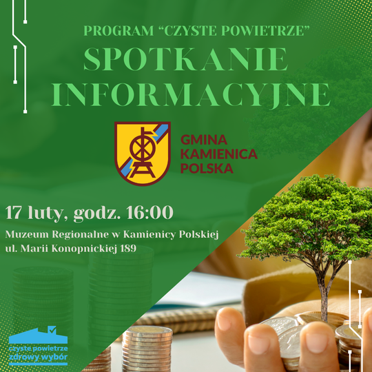 Zaproszenie na spotkanie informacyjne - Program „Czyste Powietrze”🌱