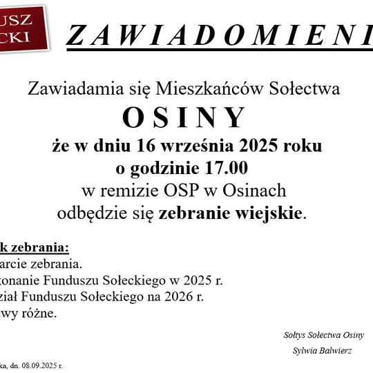 📌ZEBRANIE WIEJSKIE W OSINACH📌