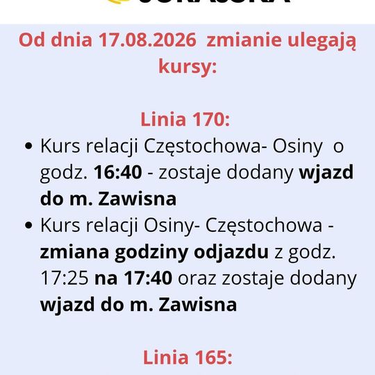 Zmiany na liniach 170 oraz 165