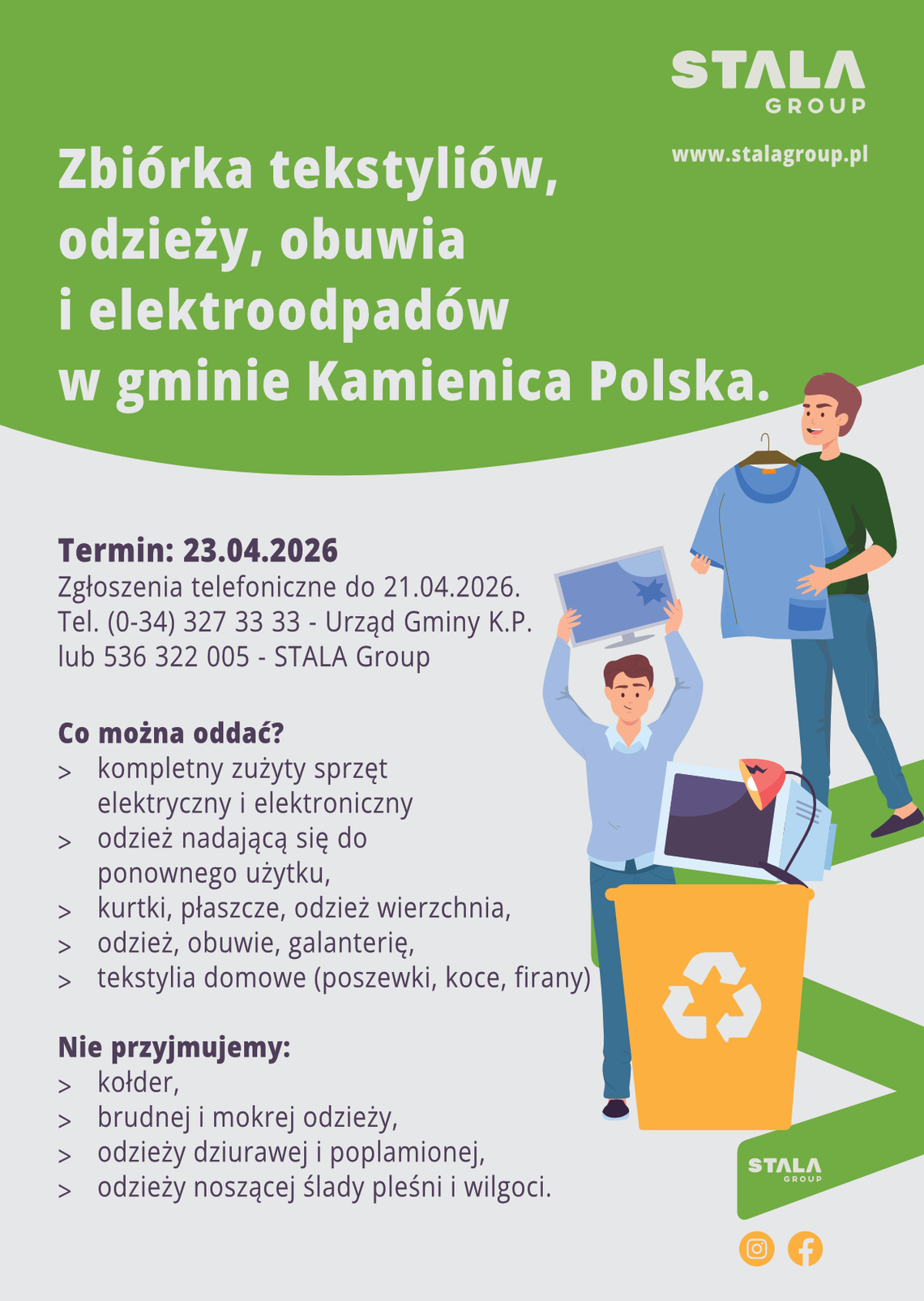 Dodatkowa zbiórka tekstyliów, odzieży, obuwia i elektroodpadów!