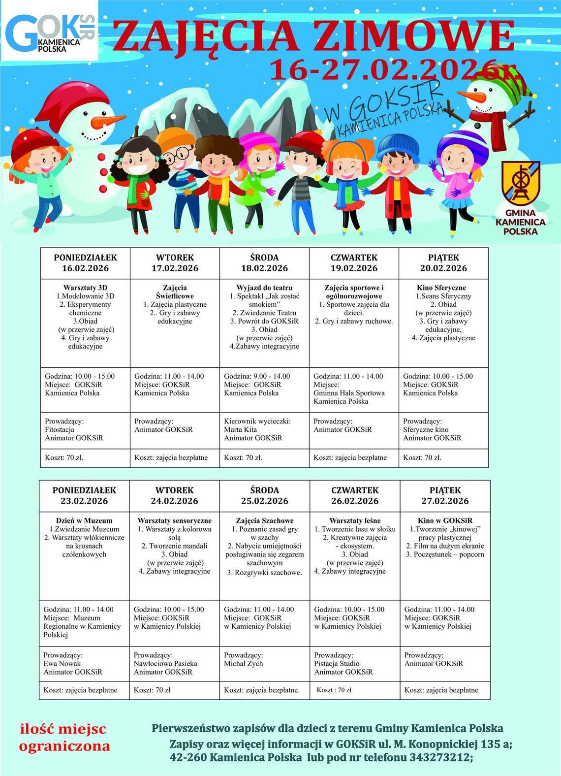 ❄️ Ferie zimowe 2026 z Goksir Kamienica Polska! ❄️