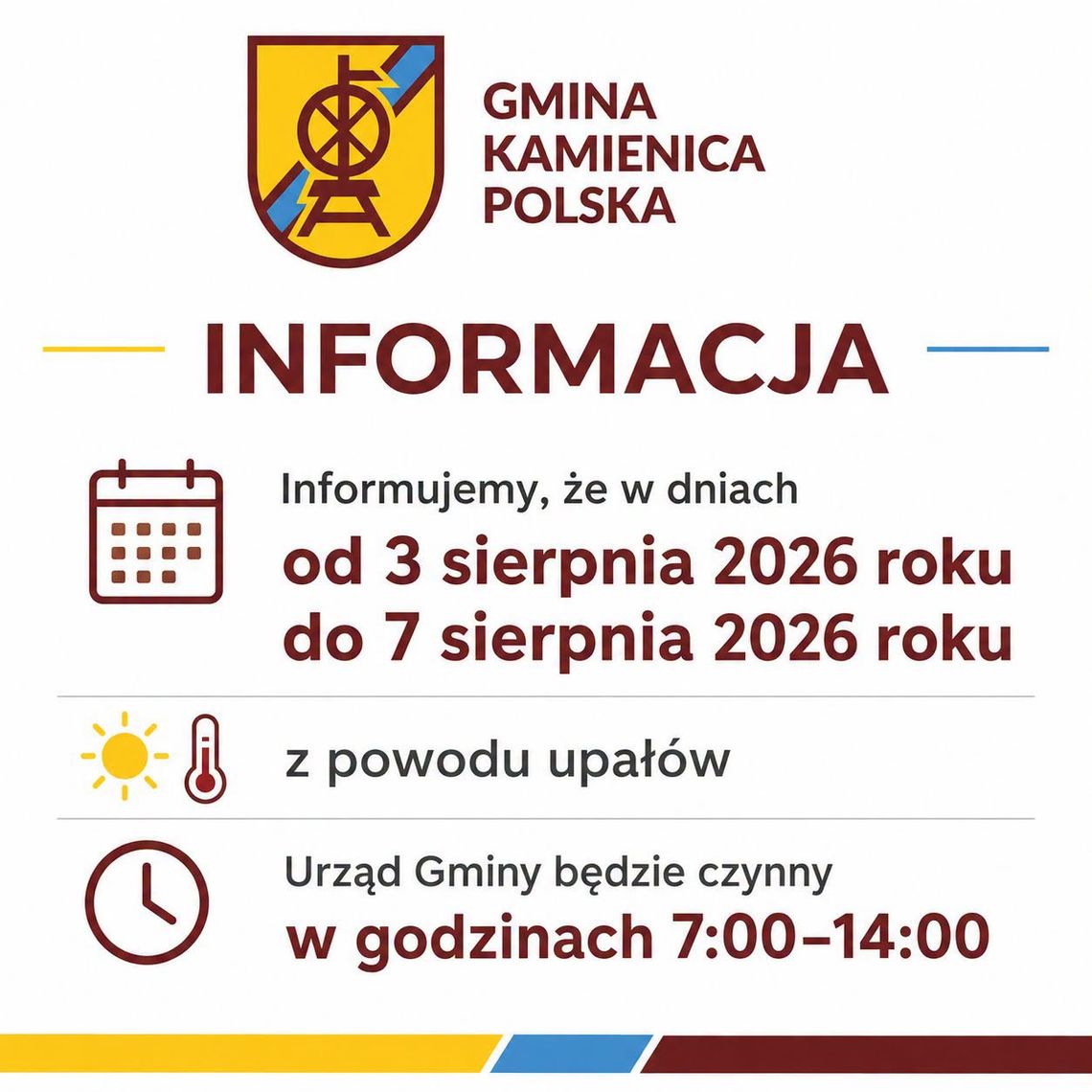 Informacja w sprawie zmiany czasu pracy Urzędu Gminy Kamienica Polska