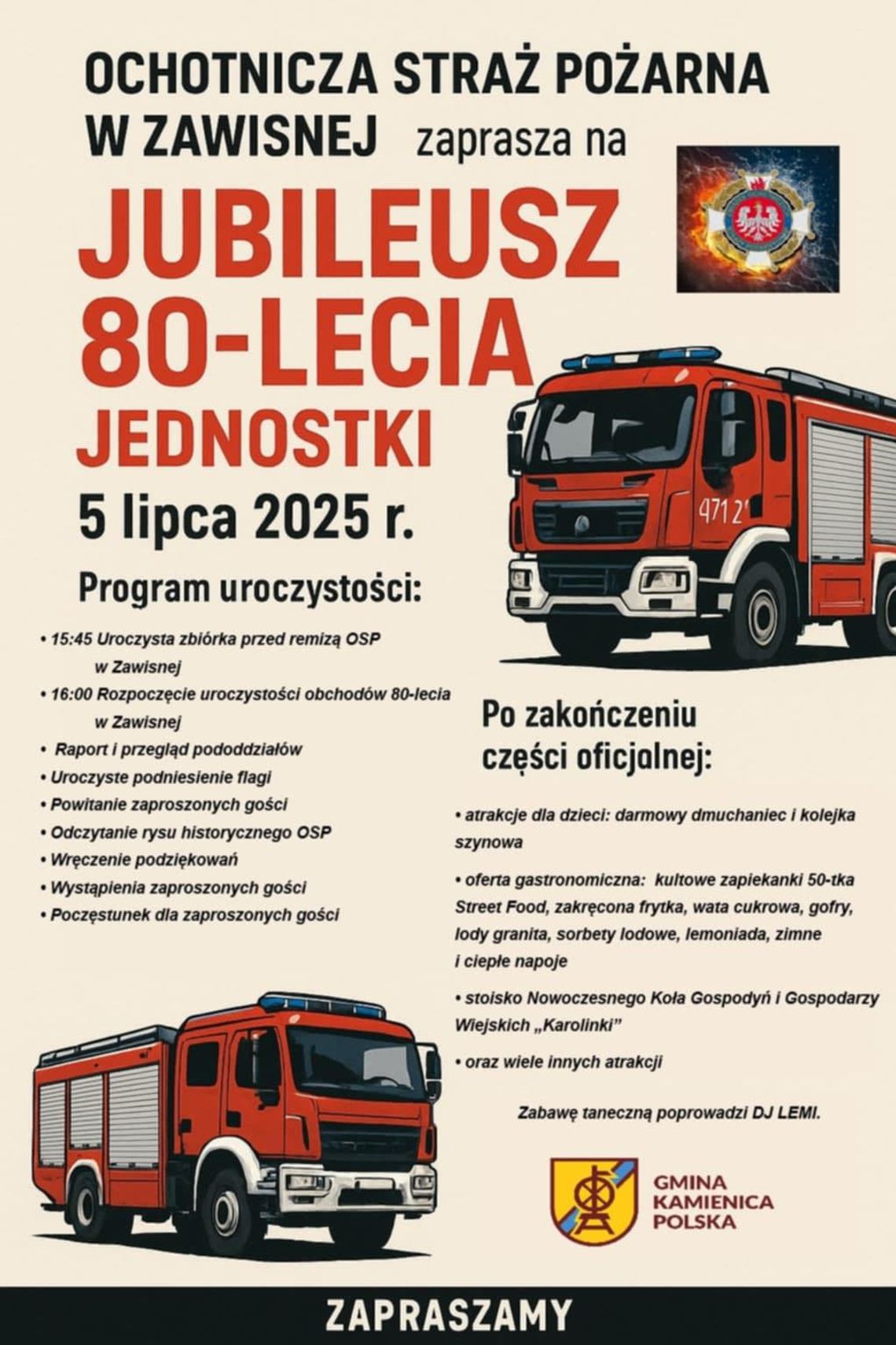 🔥Jubileusz 80-lecia Ochotniczej Straży Pożarnej w Zawisnej