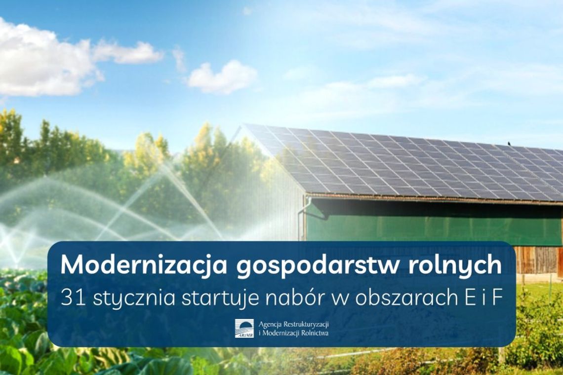 Modernizacja gospodarstw rolnych – wkrótce nabory w obszarach E (nawadnianie) i F (zielona energia)