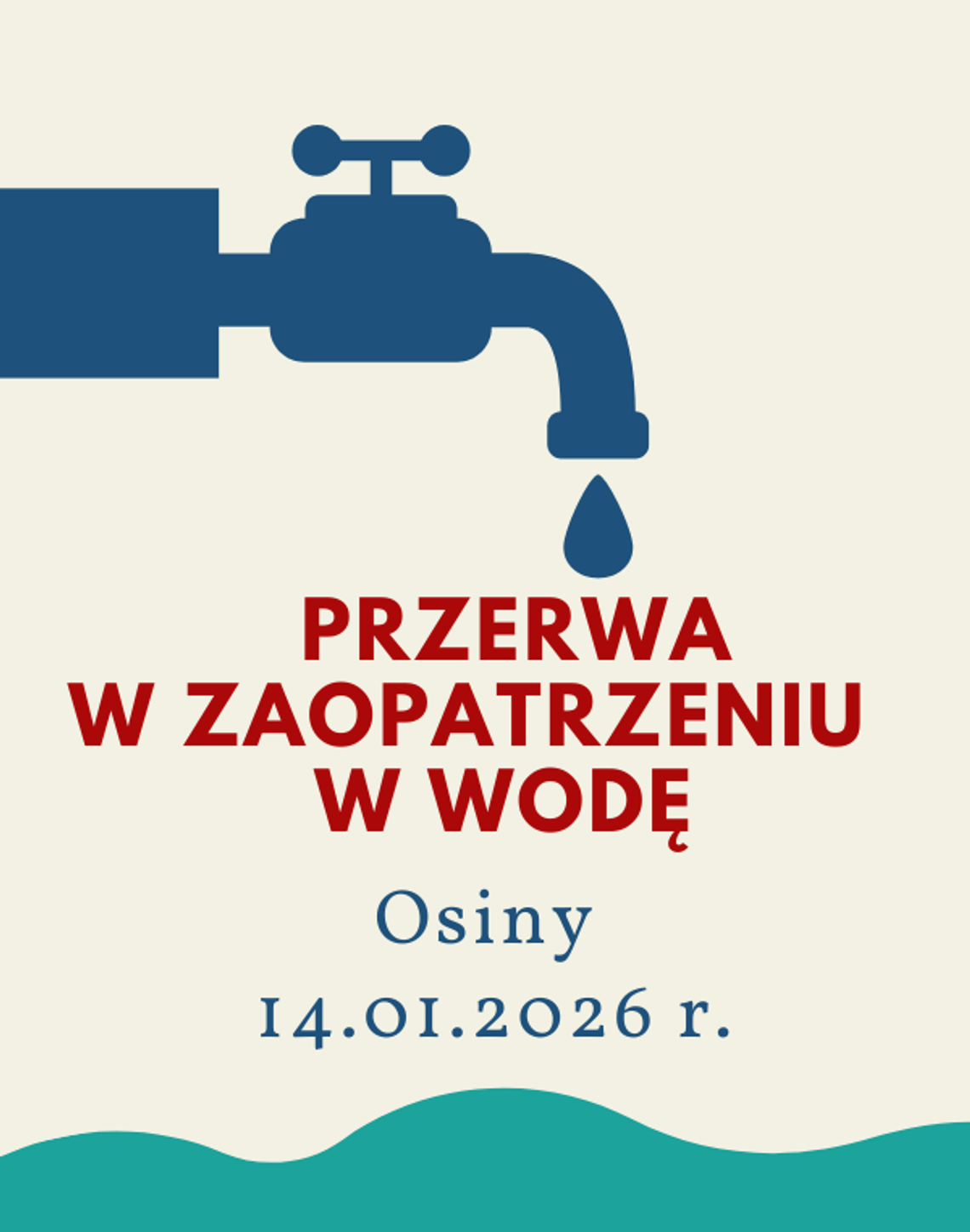 Przerwa w  zaopatrzeniu w wodę w m. Osiny💧