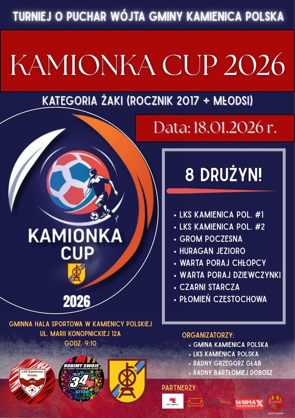 TURNIEJ PIŁKARSKI „KAMIONKA CUP” 2026 o Puchar Wójta Gminy Kamienica Polska