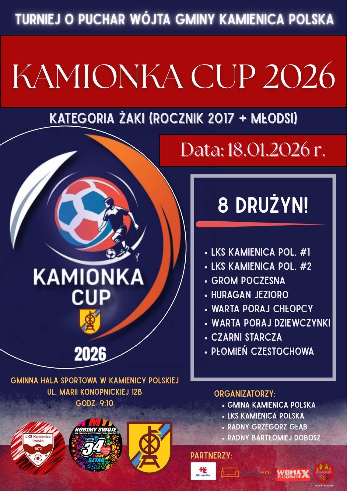 TURNIEJ PIŁKARSKI „KAMIONKA CUP” 2026 o Puchar Wójta Gminy Kamienica Polska