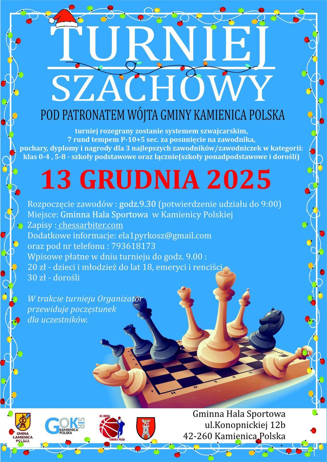 ♟️Turniej Szachowy pod patronatem Wójta Gminy Kamienica Polska!♟️