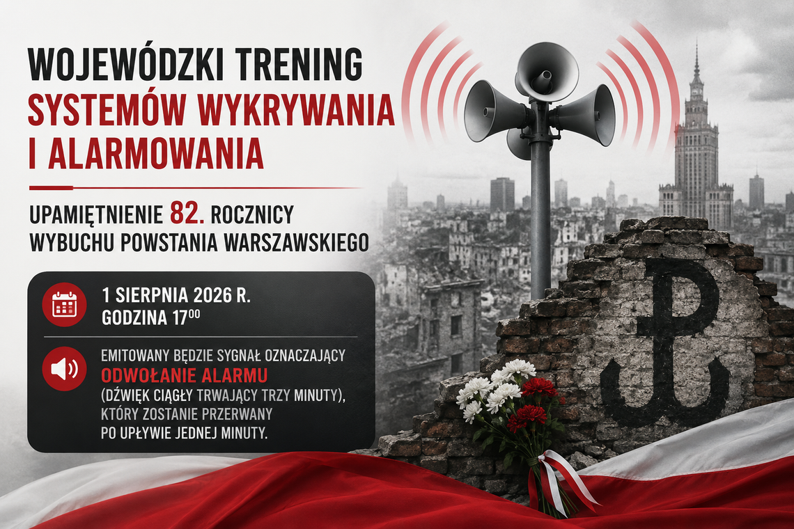 Wojewódzki trening systemów wykrywania i alarmowania - upamiętnienie 82. rocznicy wybuchu Powstania Warszawskiego Wojewódzki trening systemów wykrywania i alarmowania - upamiętnienie 82. rocznicy wybuchu Powstania Warszawskiego