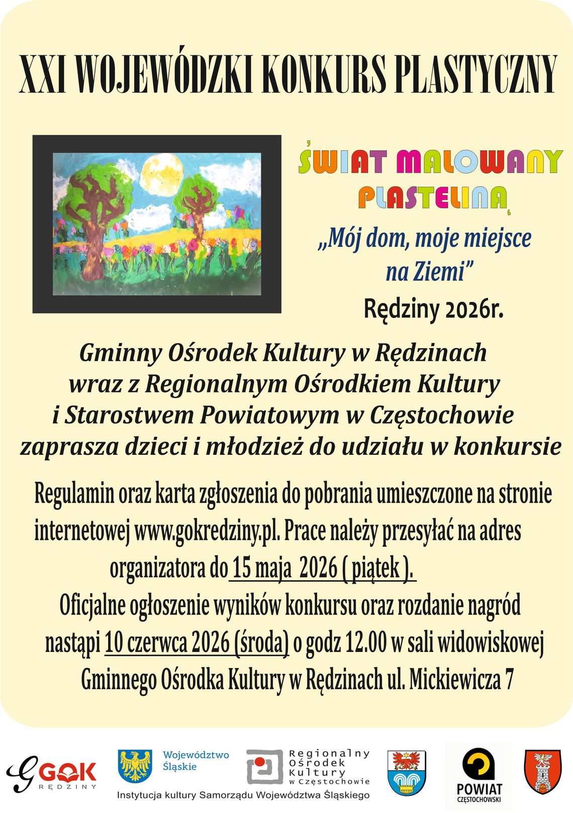 XXI Wojewódzki Konkurs Plastyczny  Świat Malowany Plasteliną ,,Mój dom, moje miejsce na Ziemi" 2026