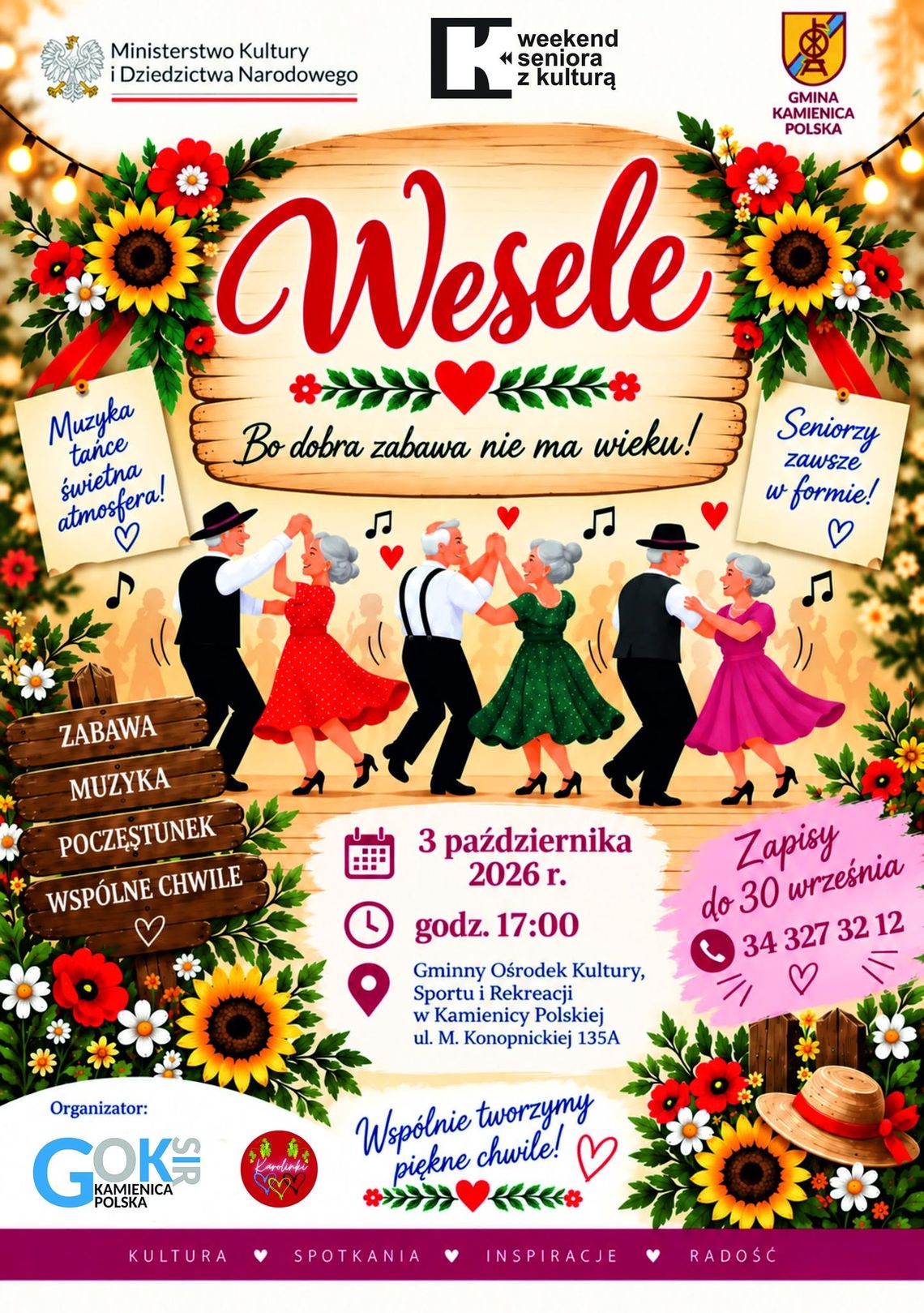 🌸 Zapraszamy na wyjątkowe "Wesele" dla Seniorów 🌸 🌸 Zapraszamy na wyjątkowe "Wesele" dla Seniorów 🌸