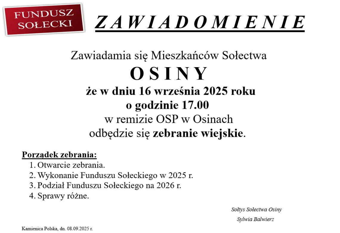 📌ZEBRANIE WIEJSKIE W OSINACH📌