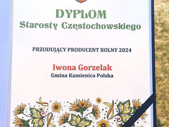 Dyplom Starosty Częstochowskiego dla Pani Iwony Gorzelak